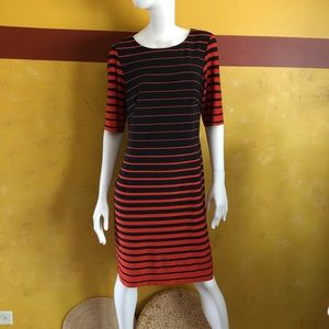 Connected Apparel Striped Black and Red Midi Dress
